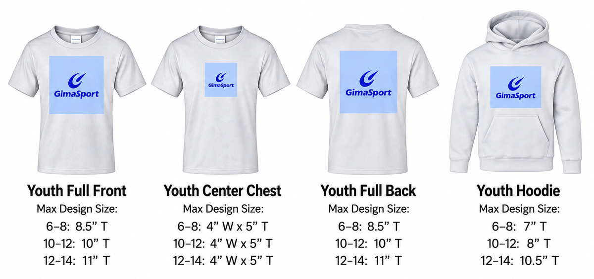 Youth garment tops sizing
